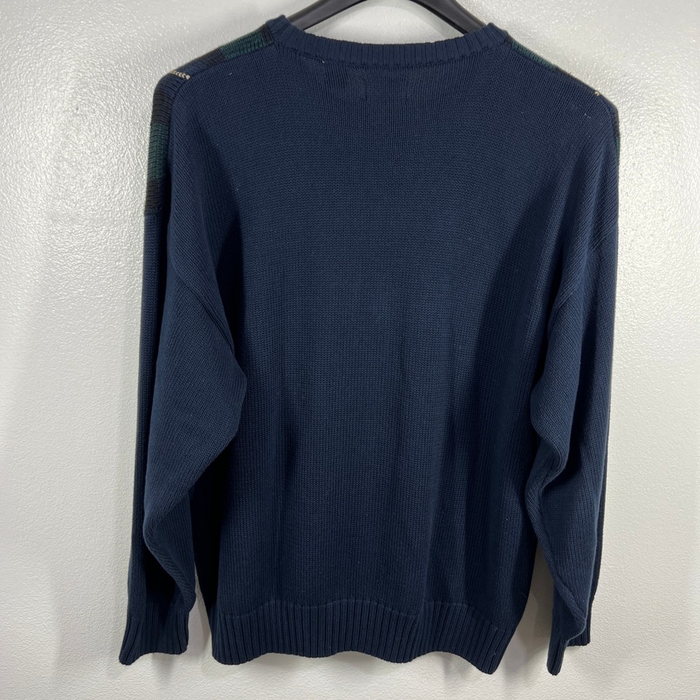 Vtg. Bugle Boy‎ Classics Plaid Cotton Sweater XL Crew Neck Pullover Green Blue - Picture 2 of 9